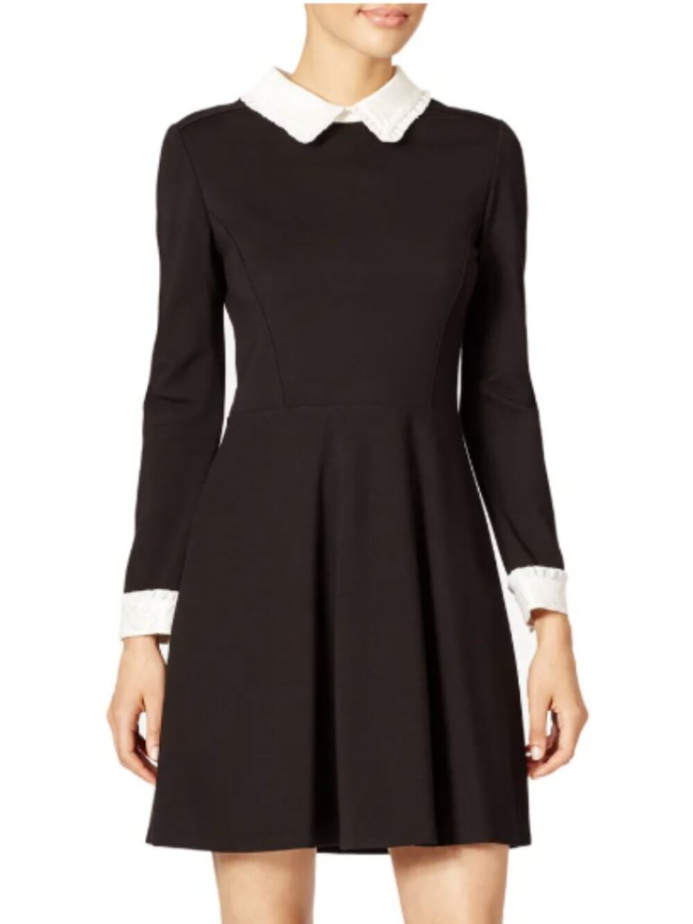 ERIN erin fetherston Tate Dress | Black and white ruffled collar dress